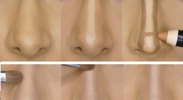 a woman showing steps on contouring the nose