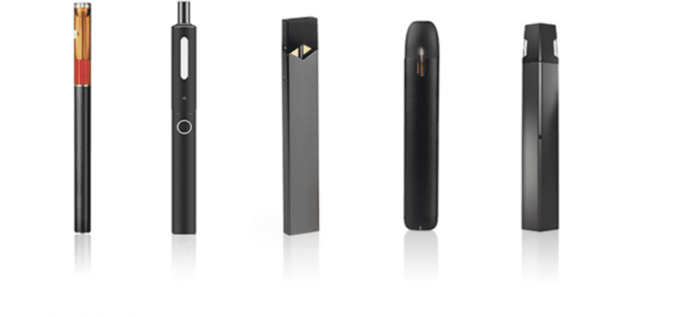 five different colors and designs of e-cigarettes