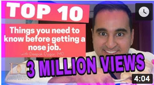 Youtube thumbnail of Dr Dugar's video about top 10 things you need to know before getting a nose job