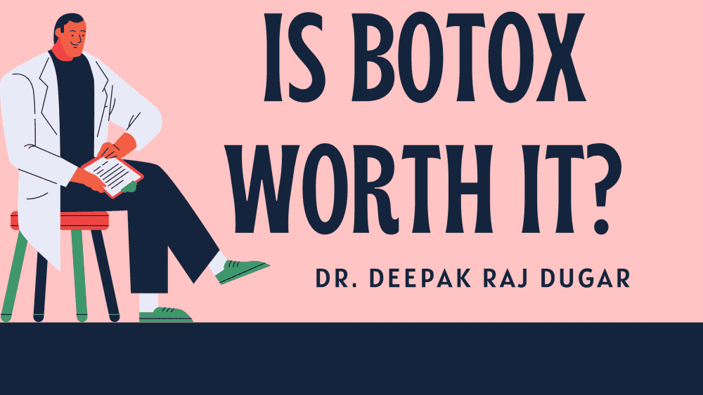 illustration of plastic surgeon reading labs beside the text "Is Botox Worth It?"